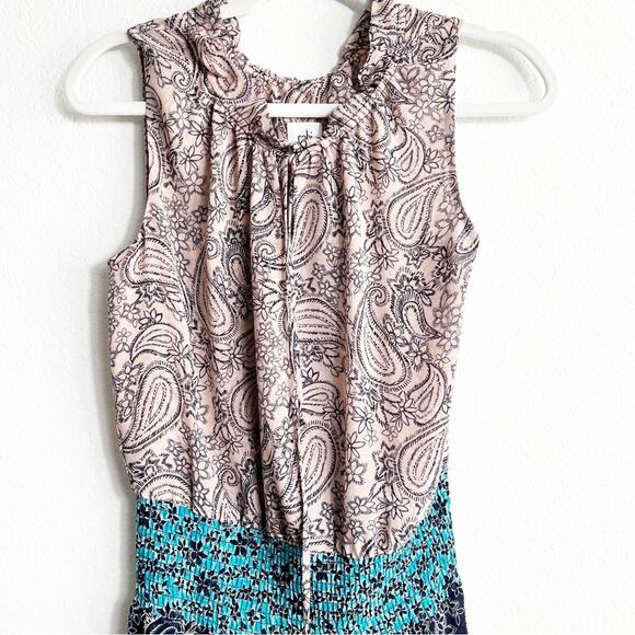 Cabi Dani Paisley Patchwork Shirred Chiffon Women Dress Size Small - Picture 5 of 8